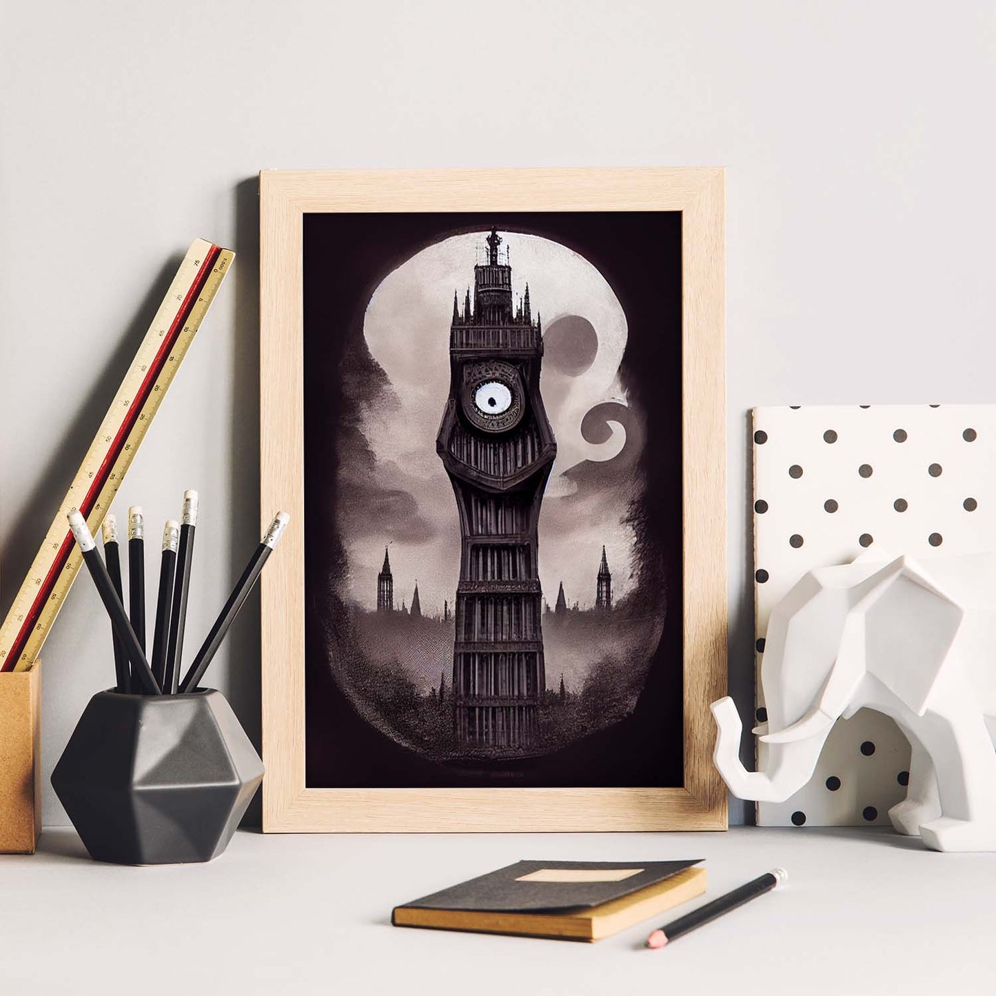 Nacnic Lámina Big Ben Empático al estilo de T. Burton. Ilustraciones de monumentos, ciudades, paises inspiradas en arte gótico y oscuro. Diseño y Decoración de Interiores.-Artwork-Nacnic-Nacnic Estudio SL