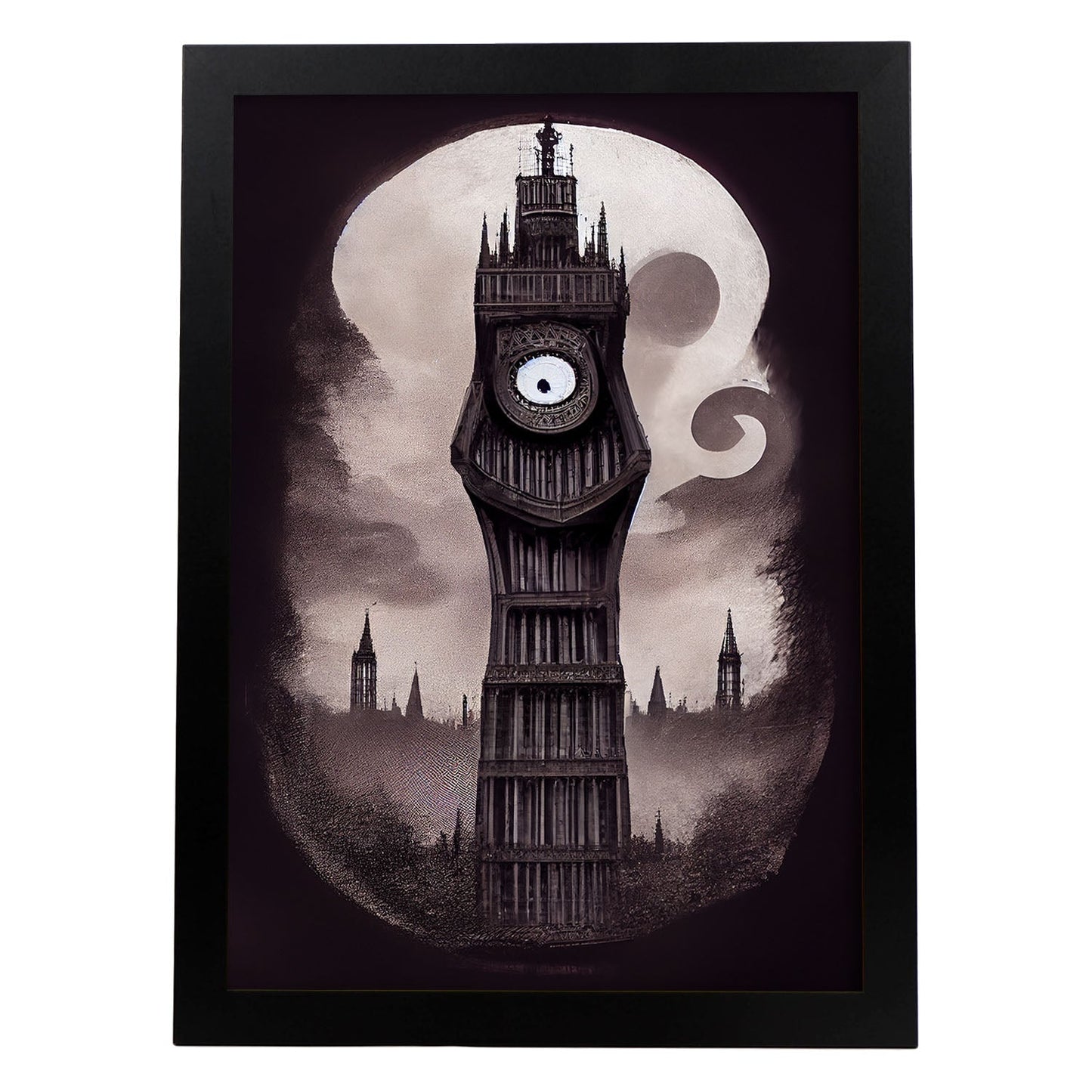 Nacnic Lámina Big Ben Empático al estilo de T. Burton. Ilustraciones de monumentos, ciudades, paises inspiradas en arte gótico y oscuro. Diseño y Decoración de Interiores.-Artwork-Nacnic-A4-Sin marco-Nacnic Estudio SL