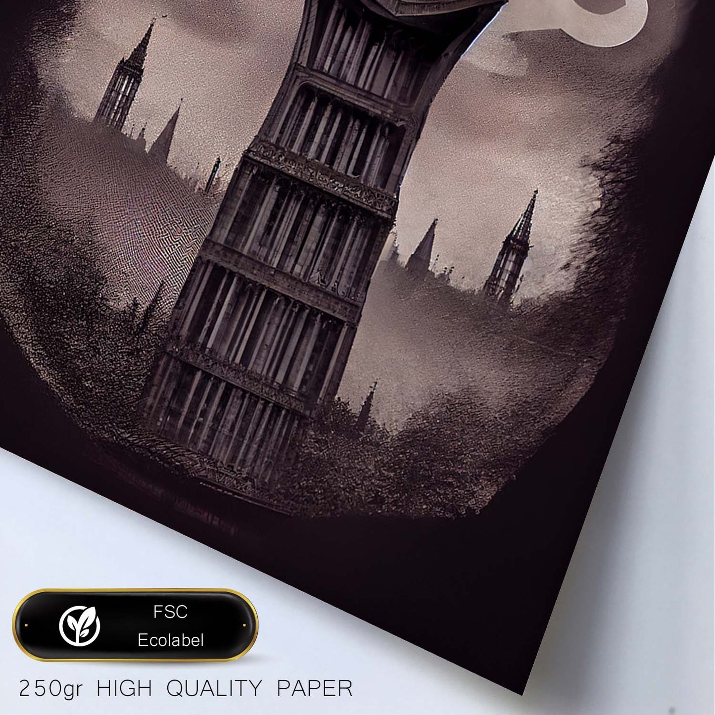 Nacnic Lámina Big Ben Empático al estilo de T. Burton. Ilustraciones de monumentos, ciudades, paises inspiradas en arte gótico y oscuro. Diseño y Decoración de Interiores.-Artwork-Nacnic-Nacnic Estudio SL