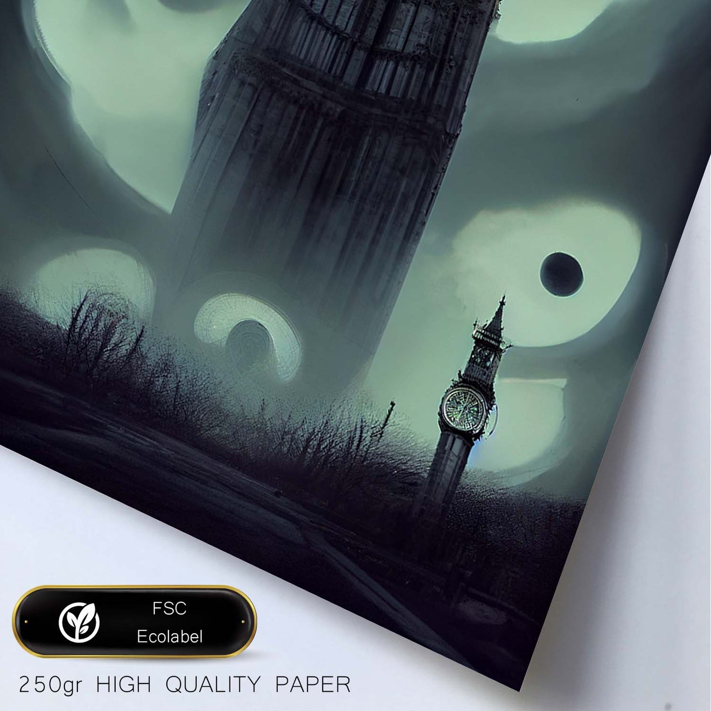 Nacnic Lámina Big Ben Energético al estilo de T. Burton. Ilustraciones de monumentos, ciudades, paises inspiradas en arte gótico y oscuro. Diseño y Decoración de Interiores.-Artwork-Nacnic-Nacnic Estudio SL