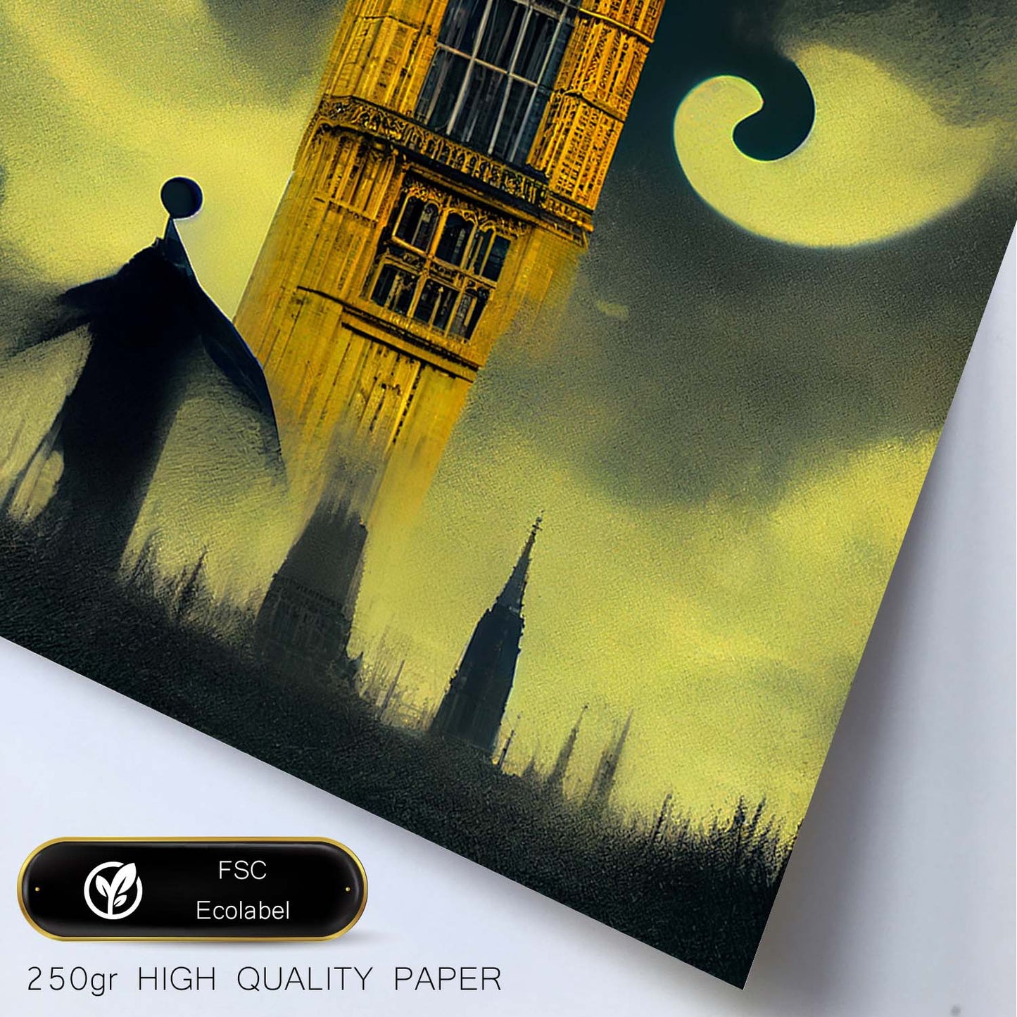 Nacnic Lámina Big Ben Generoso al estilo de T. Burton. Ilustraciones de monumentos, ciudades, paises inspiradas en arte gótico y oscuro. Diseño y Decoración de Interiores.-Artwork-Nacnic-Nacnic Estudio SL
