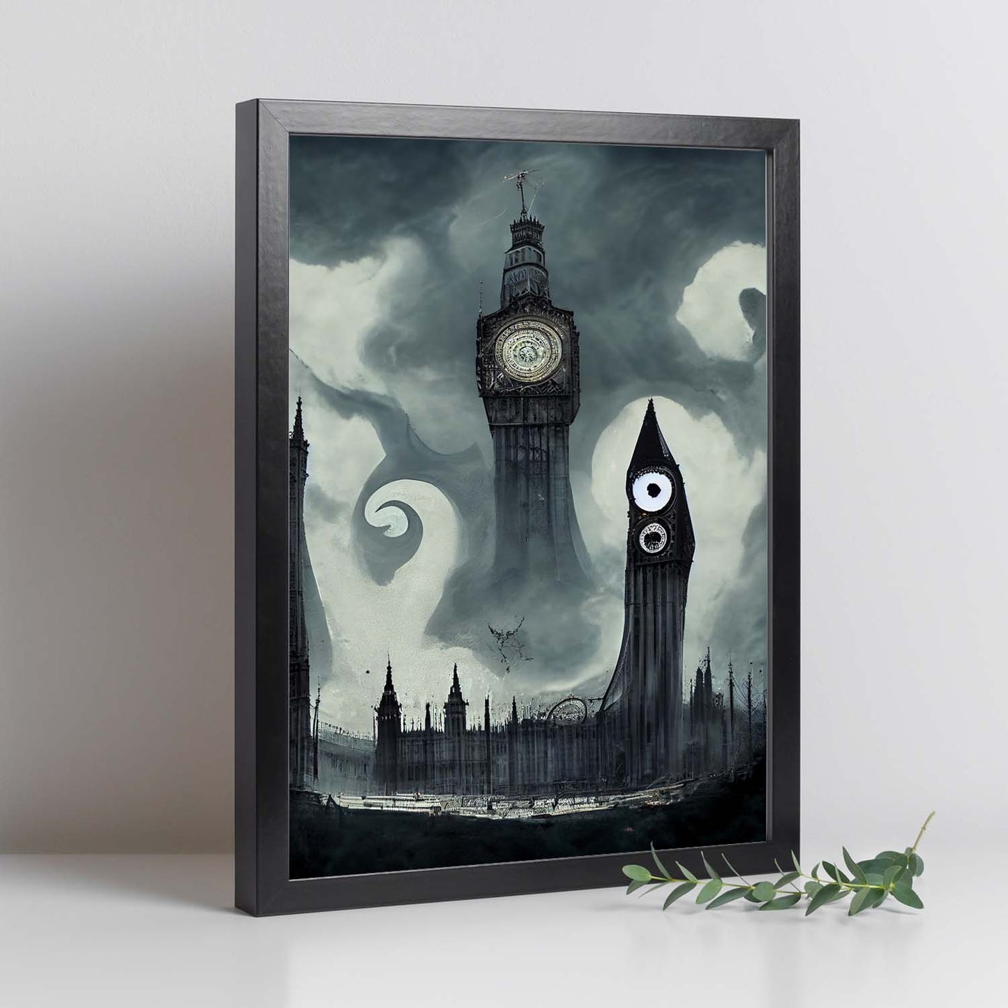 Nacnic Lámina Big Ben Inglaterra al estilo de T. Burton. Ilustraciones de monumentos, ciudades, paises inspiradas en arte gótico y oscuro. Diseño y Decoración de Interiores.-Artwork-Nacnic-Nacnic Estudio SL