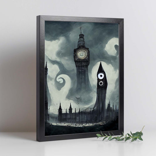 Nacnic Lámina Big Ben Inglaterra al estilo de T. Burton. Ilustraciones de monumentos, ciudades, paises inspiradas en arte gótico y oscuro. Diseño y Decoración de Interiores.-Artwork-Nacnic-Nacnic Estudio SL