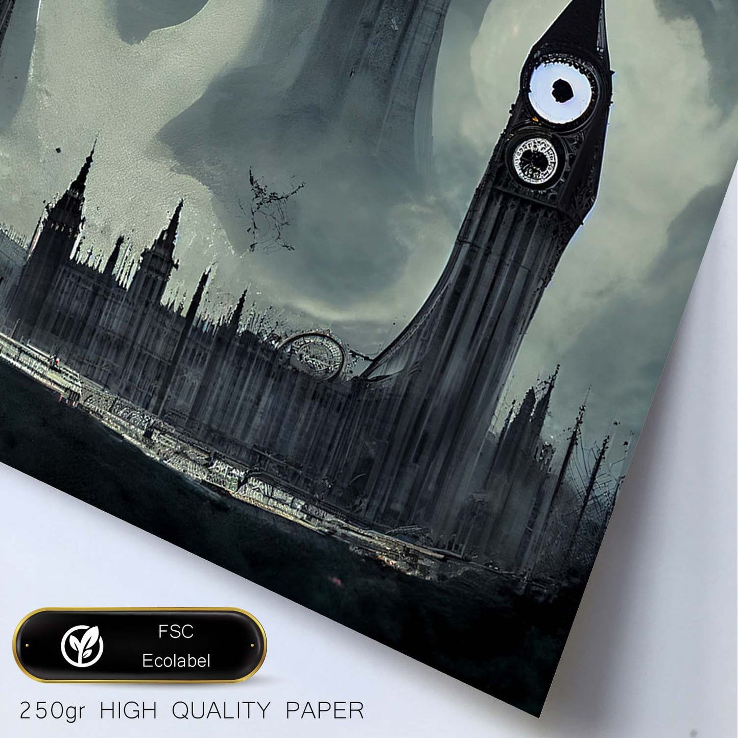 Nacnic Lámina Big Ben Inglaterra al estilo de T. Burton. Ilustraciones de monumentos, ciudades, paises inspiradas en arte gótico y oscuro. Diseño y Decoración de Interiores.-Artwork-Nacnic-Nacnic Estudio SL