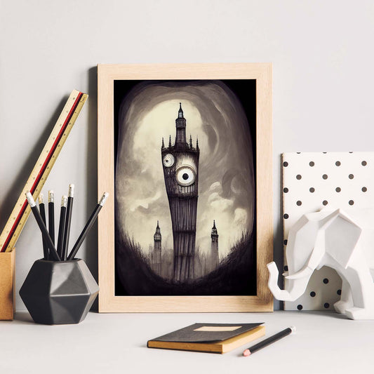 Nacnic Lámina Big Ben Paciente al estilo de T. Burton. Ilustraciones de monumentos, ciudades, paises inspiradas en arte gótico y oscuro. Diseño y Decoración de Interiores.-Artwork-Nacnic-Nacnic Estudio SL