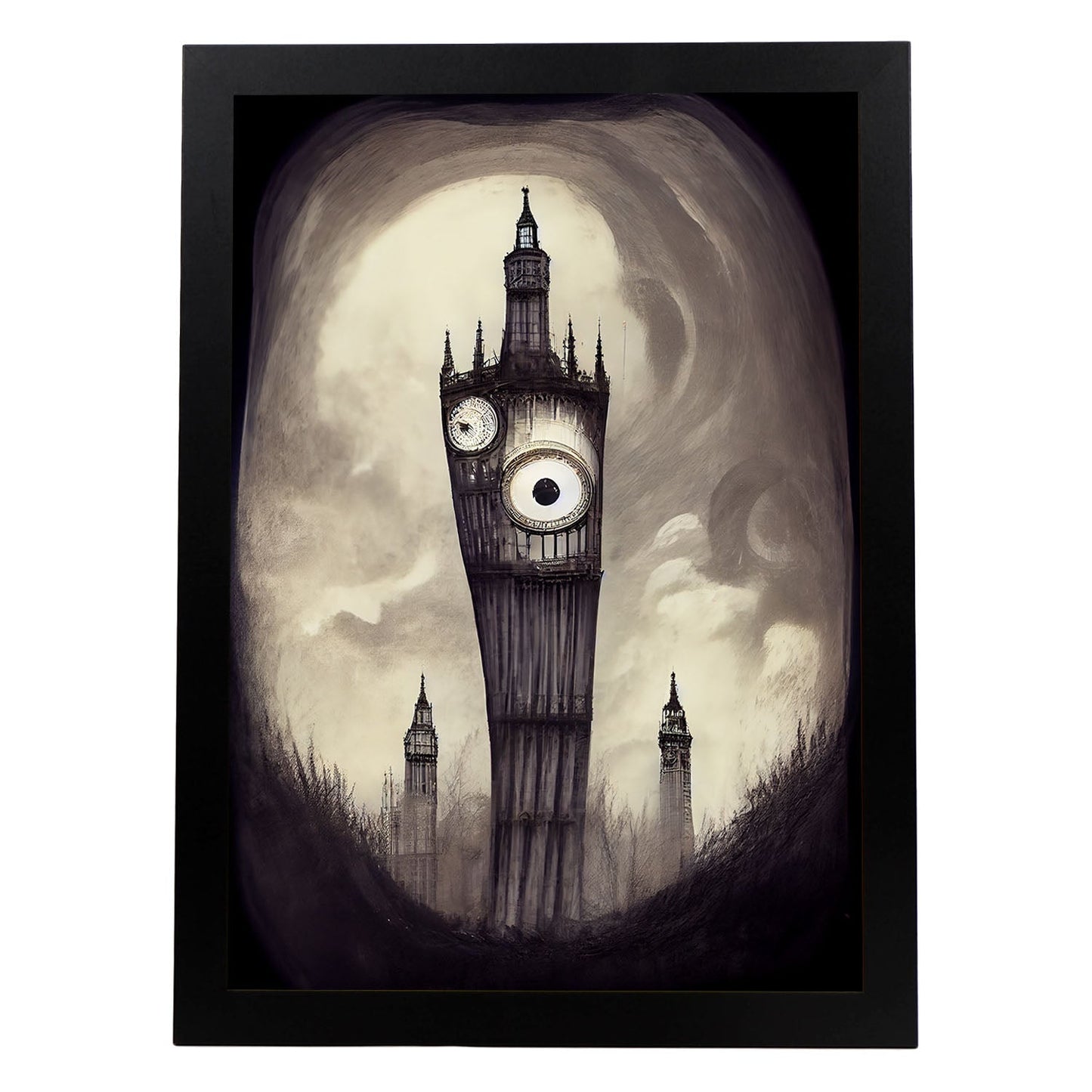 Nacnic Lámina Big Ben Paciente al estilo de T. Burton. Ilustraciones de monumentos, ciudades, paises inspiradas en arte gótico y oscuro. Diseño y Decoración de Interiores.-Artwork-Nacnic-A4-Sin marco-Nacnic Estudio SL