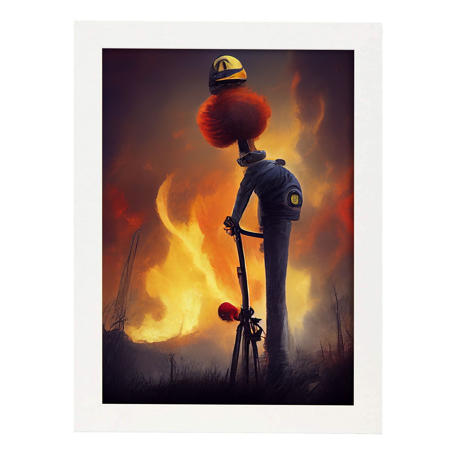 Nacnic Lámina Bombero Amable al estilo de T. Burton. Ilustraciones de profesiones y oficios inspiradas en arte gótico y oscuro. Diseño y Decoración de Interiores.-Artwork-Nacnic-A3-Marco Blanco-Nacnic Estudio SL