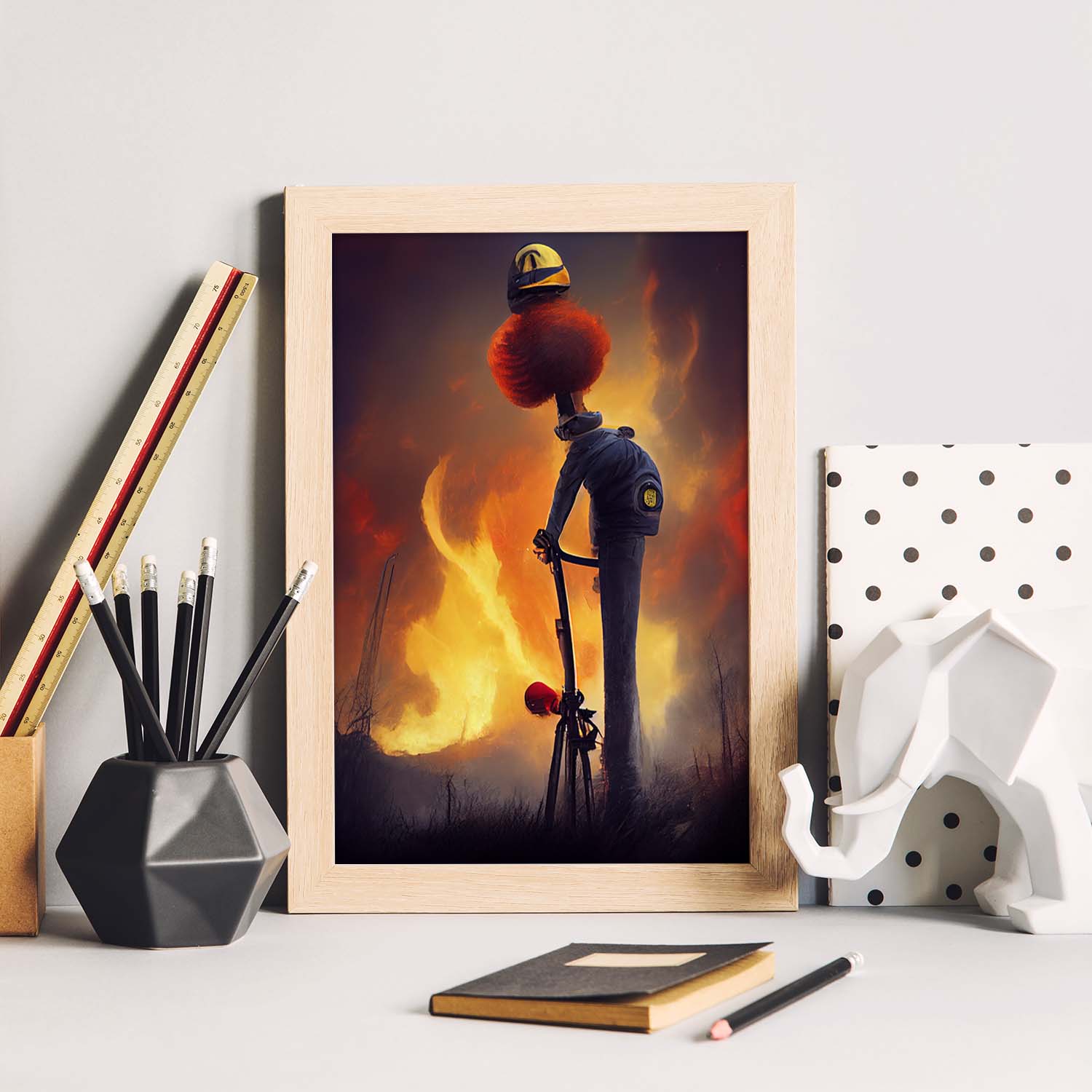 Nacnic Lámina Bombero Amable al estilo de T. Burton. Ilustraciones de profesiones y oficios inspiradas en arte gótico y oscuro. Diseño y Decoración de Interiores.-Artwork-Nacnic-Nacnic Estudio SL