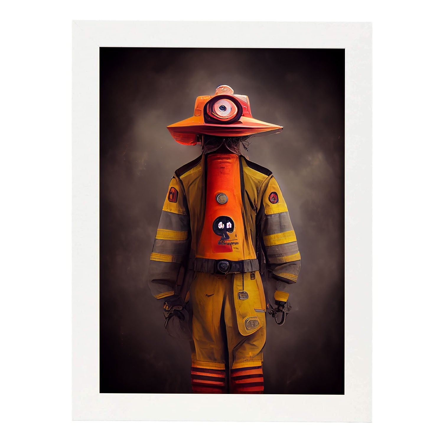 Nacnic Lámina Bombero Sensible al estilo de T. Burton. Ilustraciones de profesiones y oficios inspiradas en arte gótico y oscuro. Diseño y Decoración de Interiores.-Artwork-Nacnic-A4-Marco Blanco-Nacnic Estudio SL