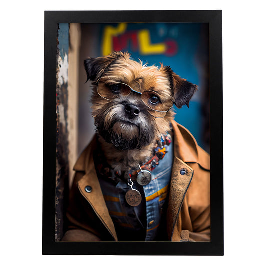 Nacnic Lámina Border Terrier Amable en estilo Fotografía a todo color. Divertidas ilustraciones realistas de animales con ropa humana. Diseño y Decoración de Interiores.-Artwork-Nacnic-A4-Sin marco-Nacnic Estudio SL