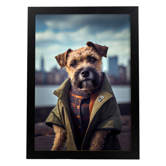 Nacnic Lámina Border Terrier Confiado en estilo Fotografía a todo color. Divertidas ilustraciones realistas de animales con ropa humana. Diseño y Decoración de Interiores.-Artwork-Nacnic-A4-Sin marco-Nacnic Estudio SL