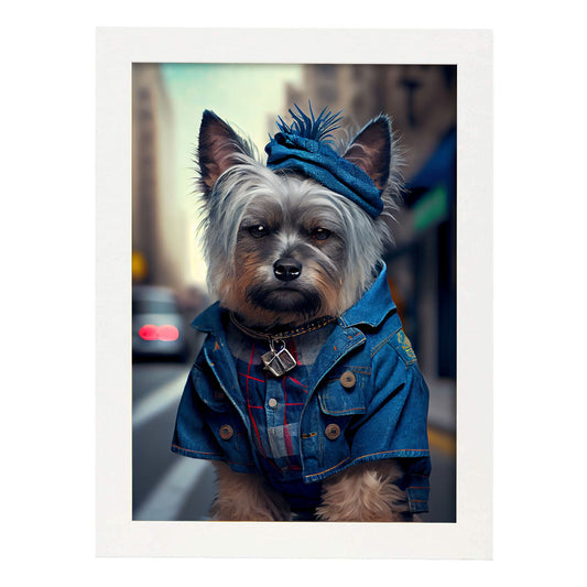 Nacnic Lámina Border Terrier en estilo Fotografía a todo color. Divertidas ilustraciones realistas de animales con ropa humana. Diseño y Decoración de Interiores.-Artwork-Nacnic-A4-Marco Blanco-Nacnic Estudio SL