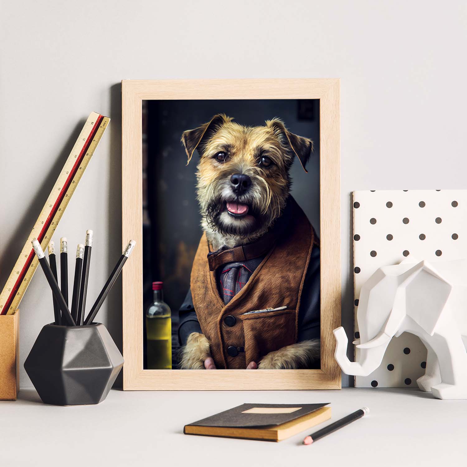 Nacnic Lámina Border Terrier Responsable en estilo Fotografía a todo color. Divertidas ilustraciones realistas de animales con ropa humana. Diseño y Decoración de Interiores.-Artwork-Nacnic-Nacnic Estudio SL