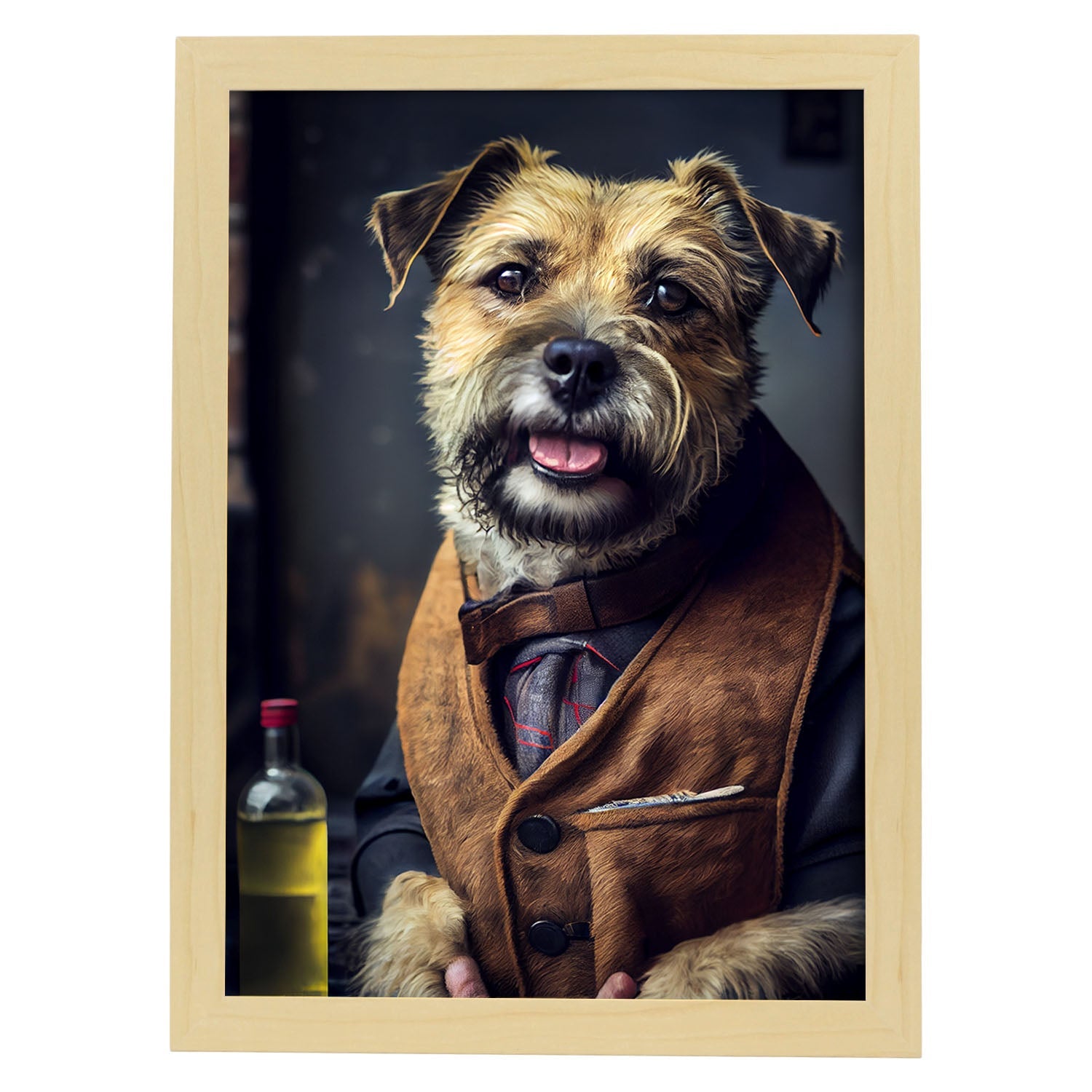 Nacnic Lámina Border Terrier Responsable en estilo Fotografía a todo color. Divertidas ilustraciones realistas de animales con ropa humana. Diseño y Decoración de Interiores.-Artwork-Nacnic-A4-Marco Madera clara-Nacnic Estudio SL