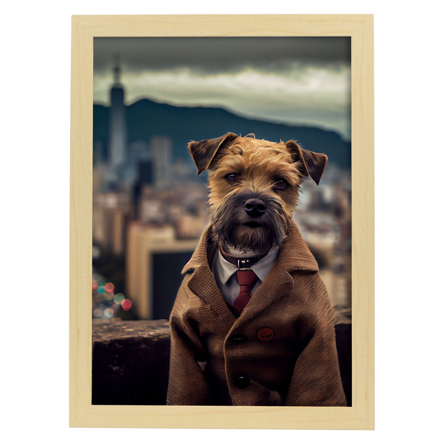 Nacnic Lámina Border Terrier Tolerante en estilo Fotografía a todo color. Divertidas ilustraciones realistas de animales con ropa humana. Diseño y Decoración de Interiores.-Artwork-Nacnic-A4-Marco Madera clara-Nacnic Estudio SL