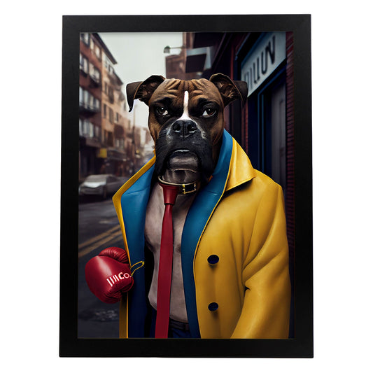 Nacnic Lámina Boxer Amistoso en estilo Fotografía a todo color. Divertidas ilustraciones realistas de animales con ropa humana. Diseño y Decoración de Interiores.-Artwork-Nacnic-A4-Sin marco-Nacnic Estudio SL