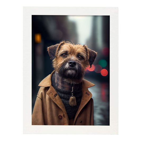 Nacnic Lámina Boxer Audaz en estilo Fotografía a todo color. Divertidas ilustraciones realistas de animales con ropa humana. Diseño y Decoración de Interiores.-Artwork-Nacnic-A4-Marco Blanco-Nacnic Estudio SL