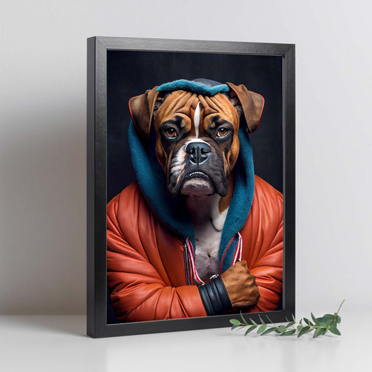 Nacnic Lámina Boxer boxeador Compasivo en estilo Fotografía a todo color. Divertidas ilustraciones realistas de animales con ropa humana. Diseño y Decoración de Interiores.-Artwork-Nacnic-Nacnic Estudio SL