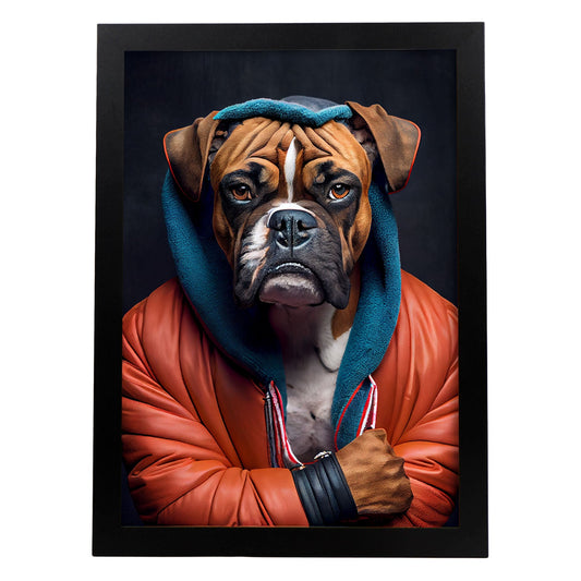 Nacnic Lámina Boxer boxeador Compasivo en estilo Fotografía a todo color. Divertidas ilustraciones realistas de animales con ropa humana. Diseño y Decoración de Interiores.-Artwork-Nacnic-A4-Sin marco-Nacnic Estudio SL
