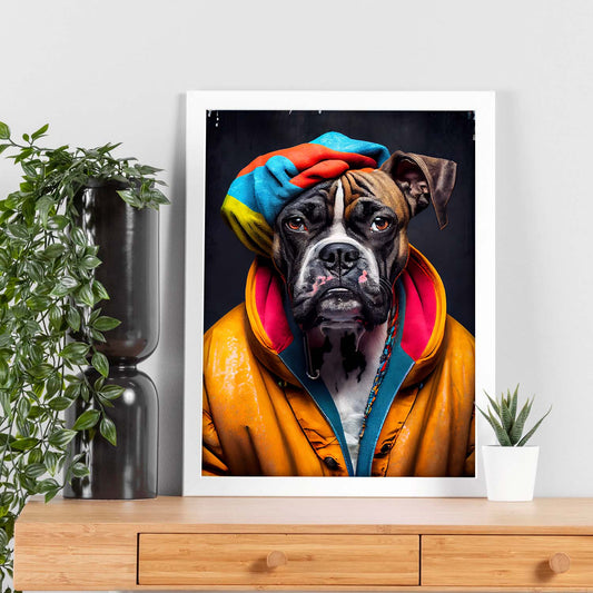 Nacnic Lámina Boxer colorido Dinámico en estilo Fotografía a todo color. Divertidas ilustraciones realistas de animales con ropa humana. Diseño y Decoración de Interiores.-Artwork-Nacnic-Nacnic Estudio SL