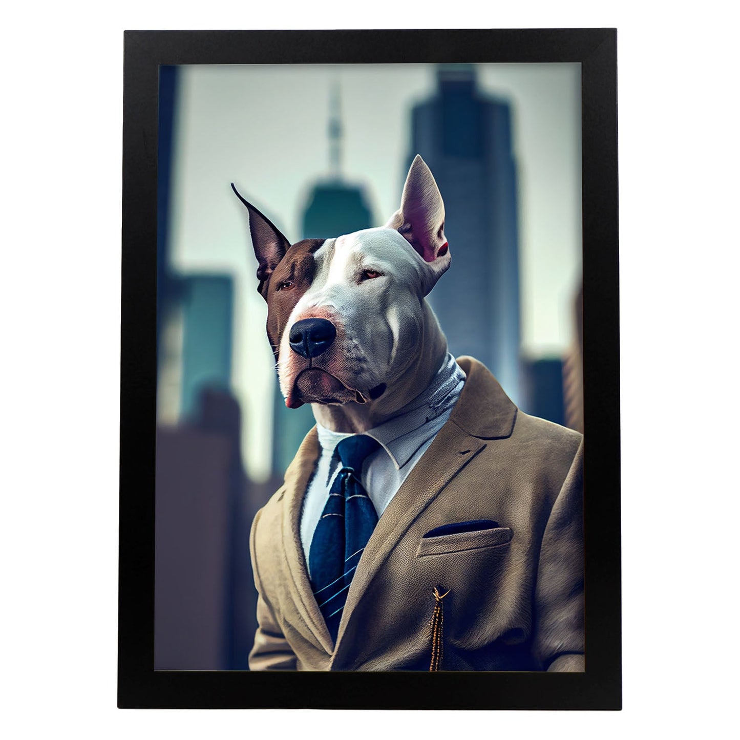 Nacnic Lámina Bull Terrier Optimista en estilo Fotografía a todo color. Divertidas ilustraciones realistas de animales con ropa humana. Diseño y Decoración de Interiores.-Artwork-Nacnic-A4-Sin marco-Nacnic Estudio SL