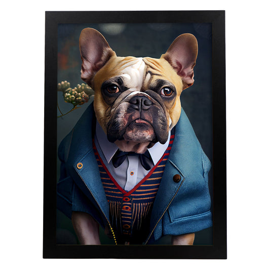Nacnic Lámina Bulldog Amable en estilo Fotografía a todo color. Divertidas ilustraciones realistas de animales con ropa humana. Diseño y Decoración de Interiores.-Artwork-Nacnic-A4-Sin marco-Nacnic Estudio SL
