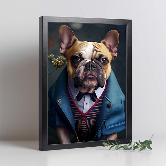 Nacnic Lámina Bulldog Amable en estilo Fotografía a todo color. Divertidas ilustraciones realistas de animales con ropa humana. Diseño y Decoración de Interiores.-Artwork-Nacnic-Nacnic Estudio SL