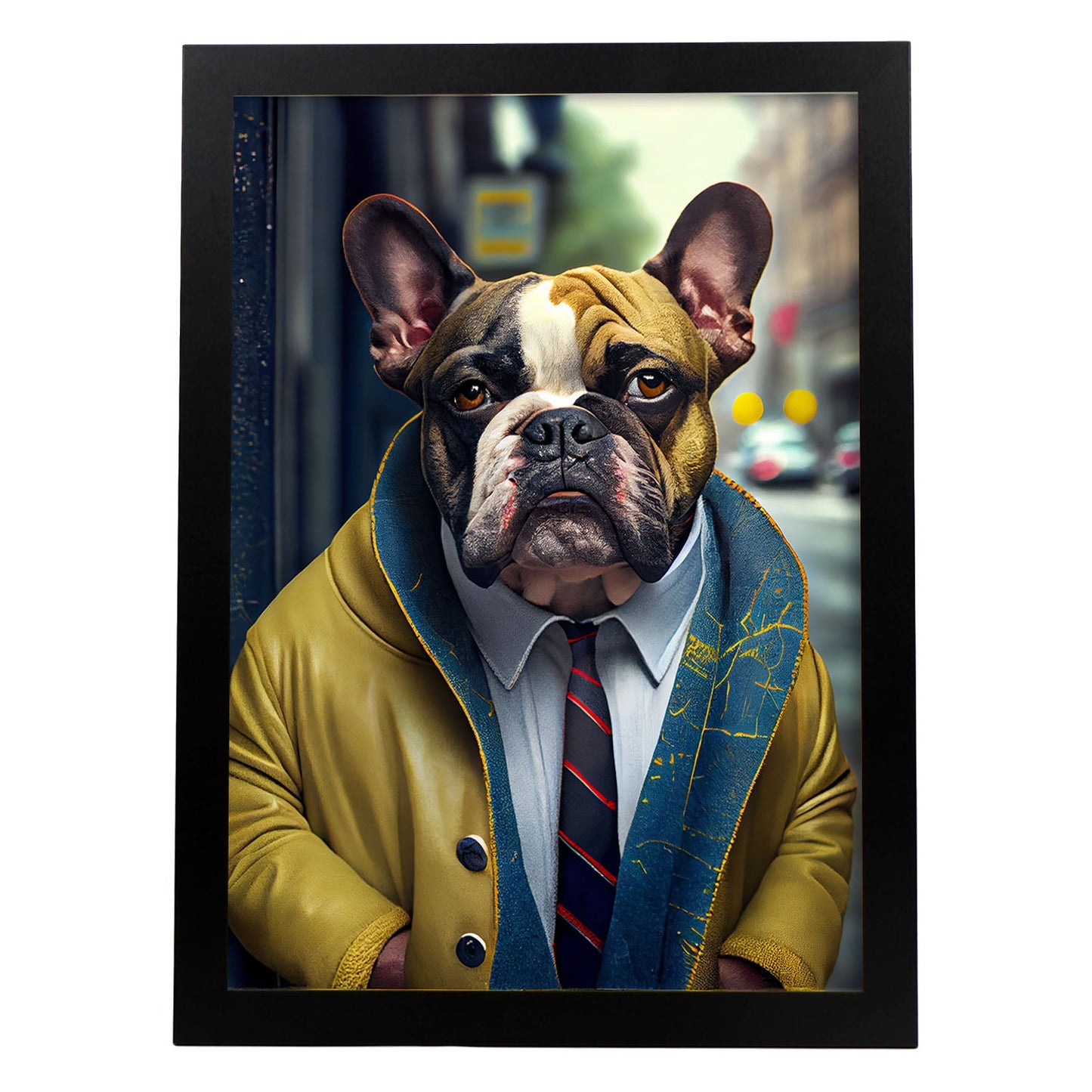Nacnic Lámina Bulldog de amarillo Compasivo en estilo Fotografía a todo color. Divertidas ilustraciones realistas de animales con ropa humana. Diseño y Decoración de Interiores.-Artwork-Nacnic-A4-Sin marco-Nacnic Estudio SL