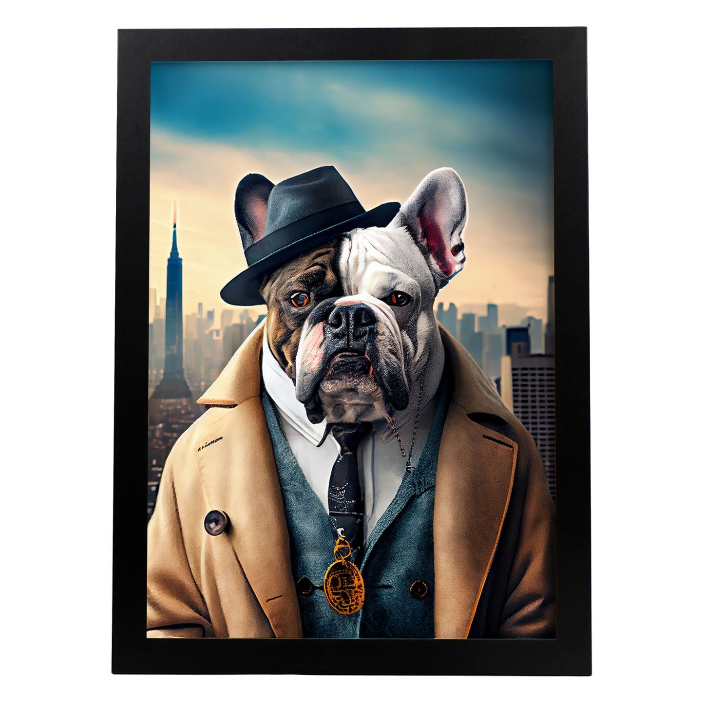 Nacnic Lámina Bulldog detective Racional en estilo Fotografía a todo color. Divertidas ilustraciones realistas de animales con ropa humana. Diseño y Decoración de Interiores.-Artwork-Nacnic-A4-Sin marco-Nacnic Estudio SL