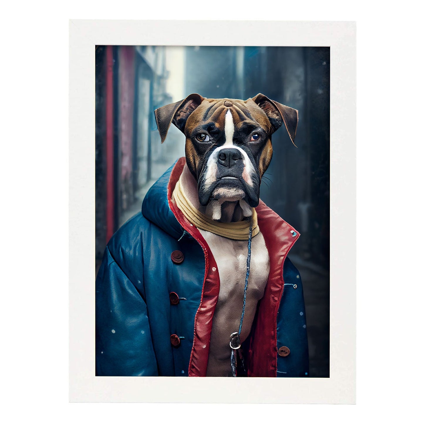 Nacnic Lámina Bulldog Energético en estilo Fotografía a todo color. Divertidas ilustraciones realistas de animales con ropa humana. Diseño y Decoración de Interiores.-Artwork-Nacnic-A4-Marco Blanco-Nacnic Estudio SL