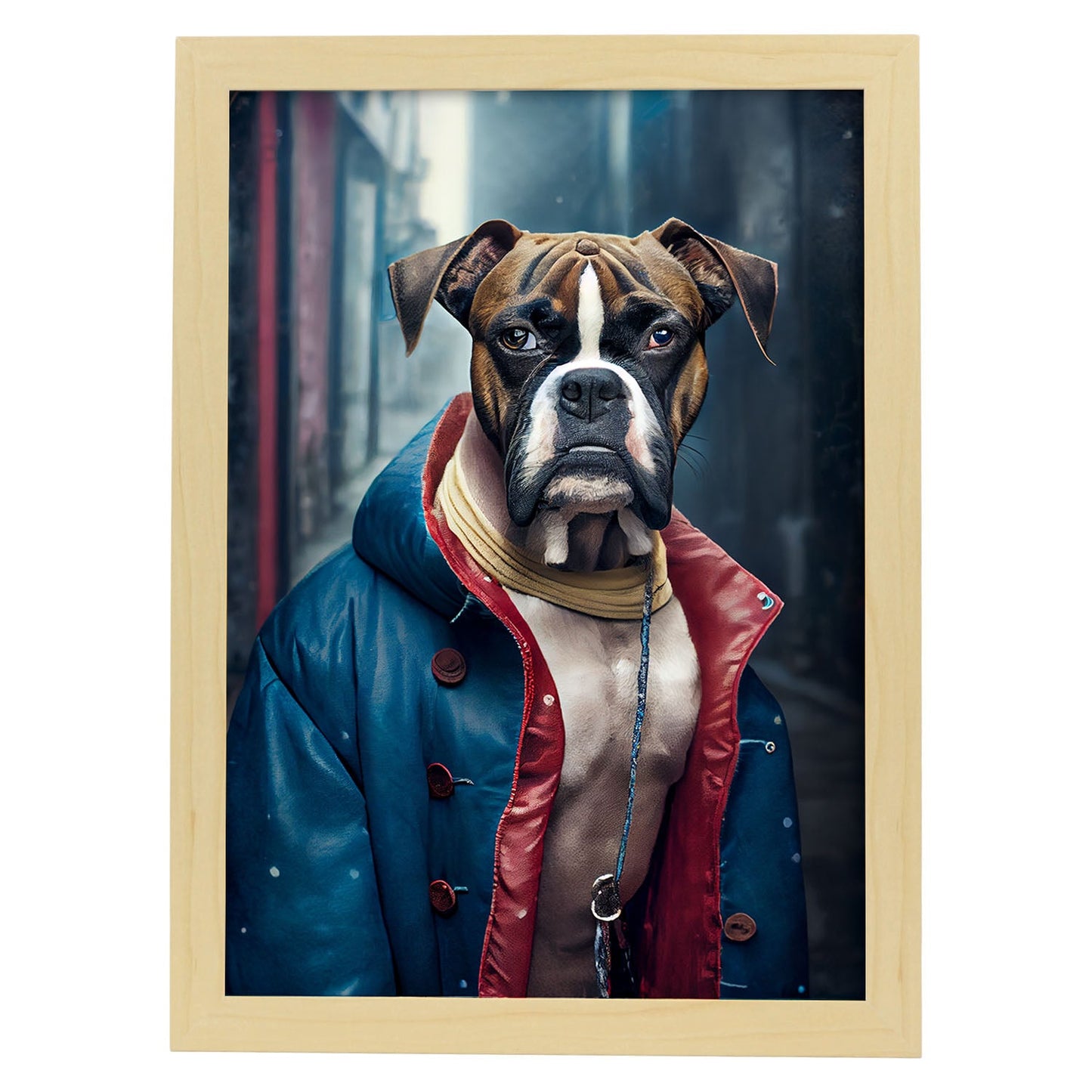 Nacnic Lámina Bulldog Energético en estilo Fotografía a todo color. Divertidas ilustraciones realistas de animales con ropa humana. Diseño y Decoración de Interiores.-Artwork-Nacnic-A4-Marco Madera clara-Nacnic Estudio SL