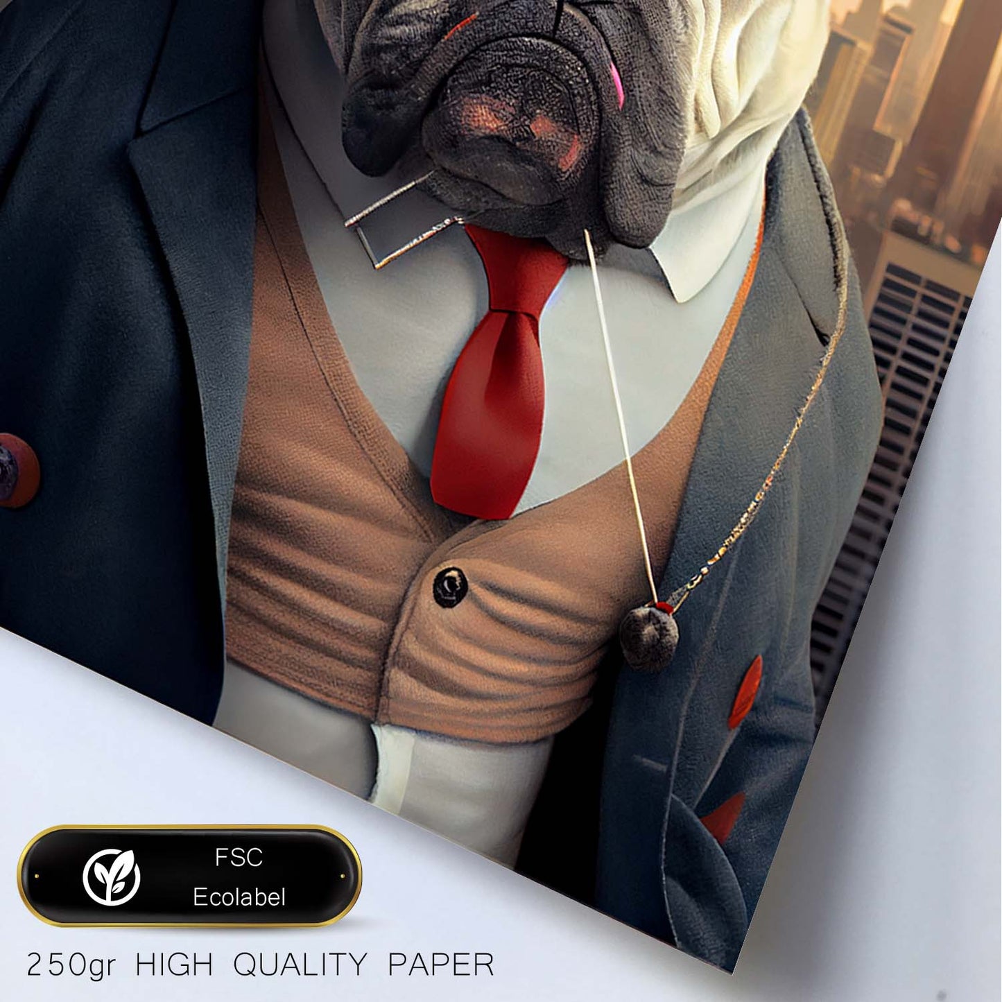 Nacnic Lámina Bulldog inglés Cariñoso en estilo Fotografía a todo color. Divertidas ilustraciones realistas de animales con ropa humana. Diseño y Decoración de Interiores.-Artwork-Nacnic-Nacnic Estudio SL