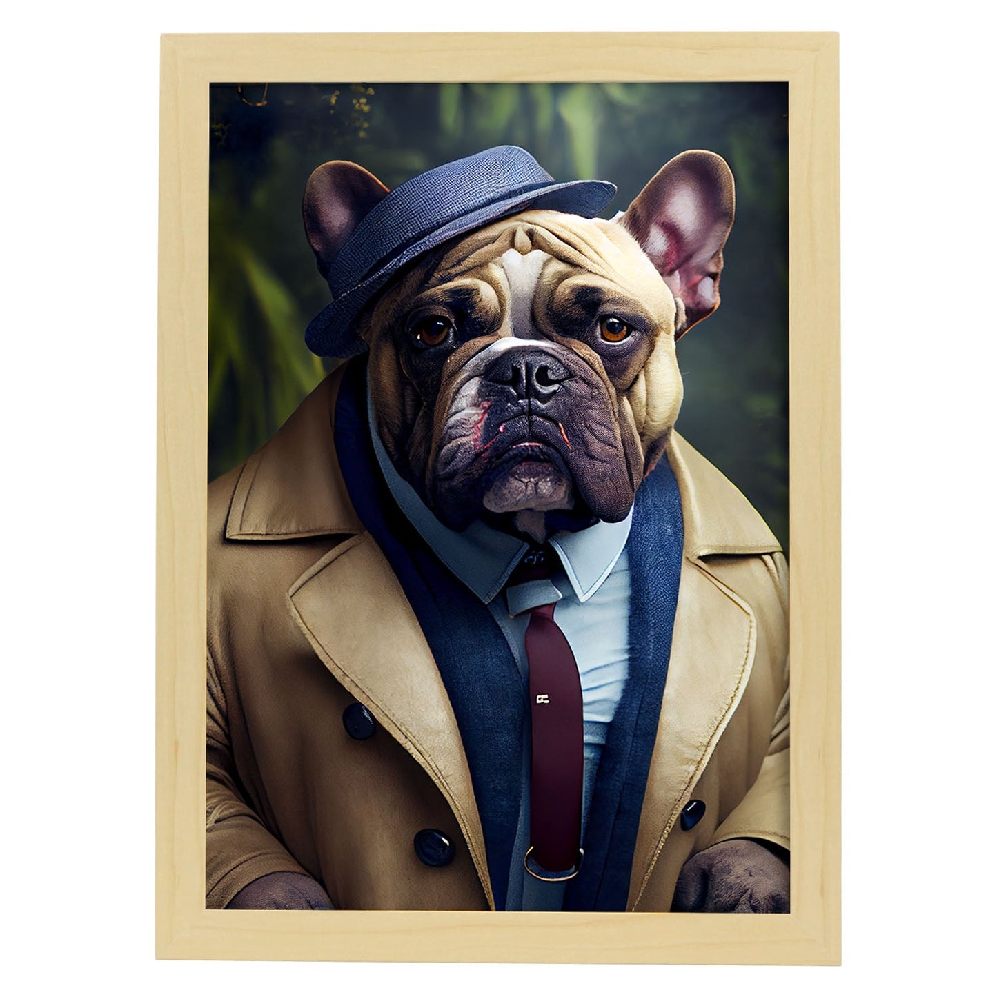 Nacnic Lámina Bulldog trajeado Leal en estilo Fotografía a todo color. Divertidas ilustraciones realistas de animales con ropa humana. Diseño y Decoración de Interiores.-Artwork-Nacnic-A4-Marco Madera clara-Nacnic Estudio SL