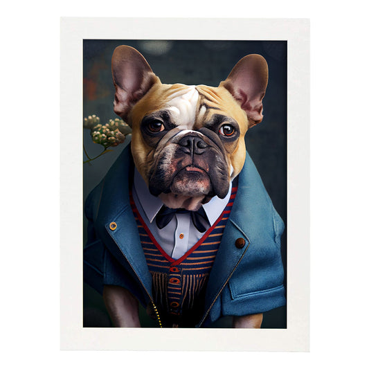 Nacnic Lámina Bulldog victoriano Tolerante en estilo Fotografía a todo color. Divertidas ilustraciones realistas de animales con ropa humana. Diseño y Decoración de Interiores.-Artwork-Nacnic-A4-Marco Blanco-Nacnic Estudio SL