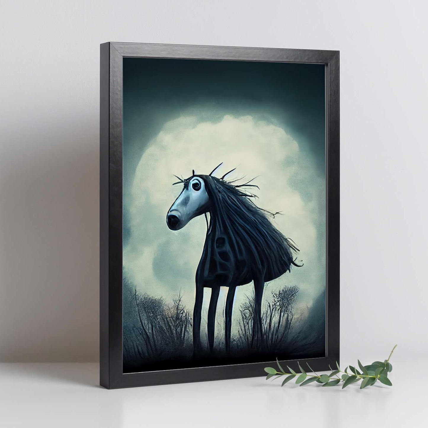 Nacnic Lámina Caballo Amistoso estilo T. Burton. Ilustraciones y pósters de animales inspirados en el arte gótico y oscuro de Burton. Diseño y Decoración de Interiores.-Artwork-Nacnic-Nacnic Estudio SL