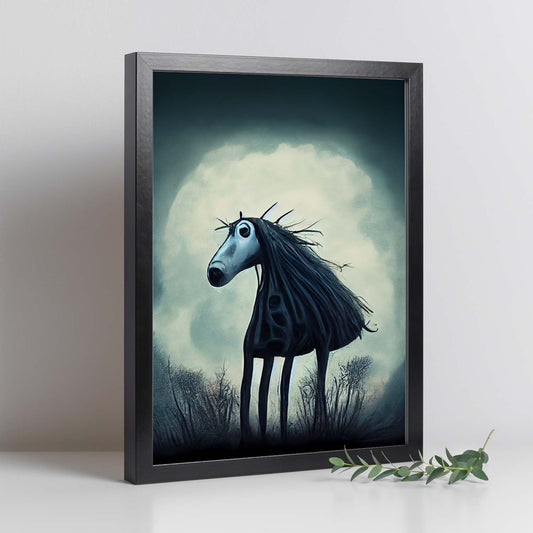 Nacnic Lámina Caballo Amistoso estilo T. Burton. Ilustraciones y pósters de animales inspirados en el arte gótico y oscuro de Burton. Diseño y Decoración de Interiores.-Artwork-Nacnic-Nacnic Estudio SL