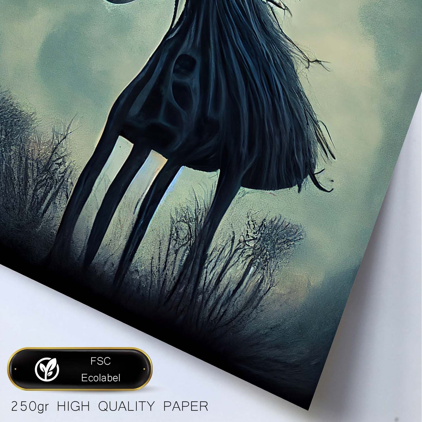 Nacnic Lámina Caballo Amistoso estilo T. Burton. Ilustraciones y pósters de animales inspirados en el arte gótico y oscuro de Burton. Diseño y Decoración de Interiores.-Artwork-Nacnic-Nacnic Estudio SL