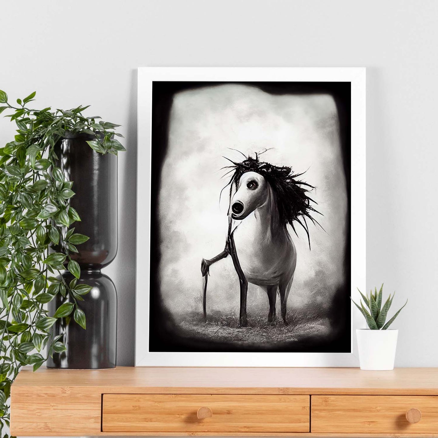 Nacnic Lámina Caballo Cooperativo estilo T. Burton. Ilustraciones y pósters de animales inspirados en el arte gótico y oscuro de Burton. Diseño y Decoración de Interiores.-Artwork-Nacnic-Nacnic Estudio SL