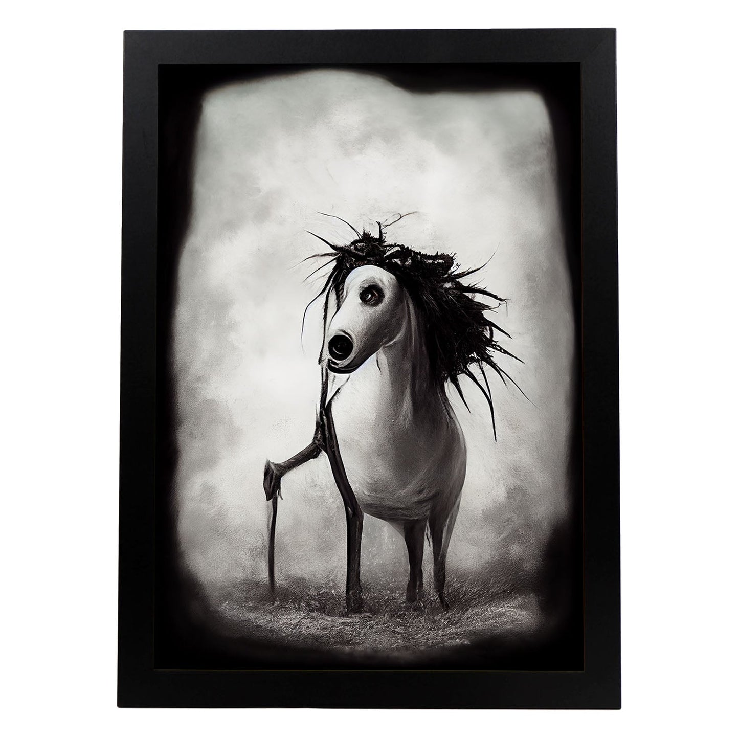 Nacnic Lámina Caballo Cooperativo estilo T. Burton. Ilustraciones y pósters de animales inspirados en el arte gótico y oscuro de Burton. Diseño y Decoración de Interiores.-Artwork-Nacnic-A4-Sin marco-Nacnic Estudio SL
