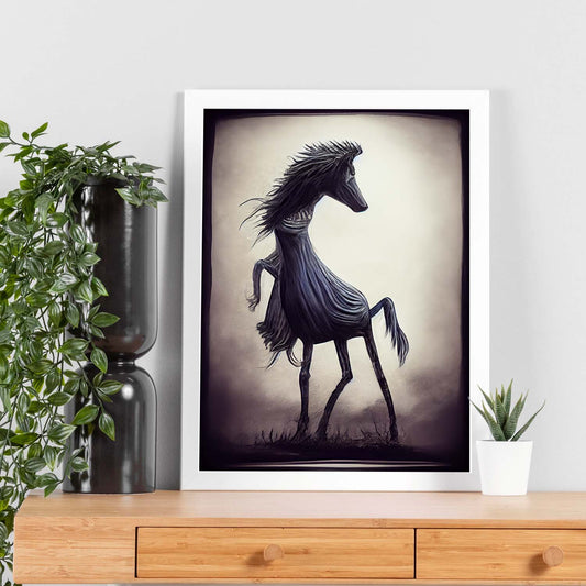 Nacnic Lámina Caballo Energético estilo T. Burton. Ilustraciones y pósters de animales inspirados en el arte gótico y oscuro de Burton. Diseño y Decoración de Interiores.-Artwork-Nacnic-Nacnic Estudio SL