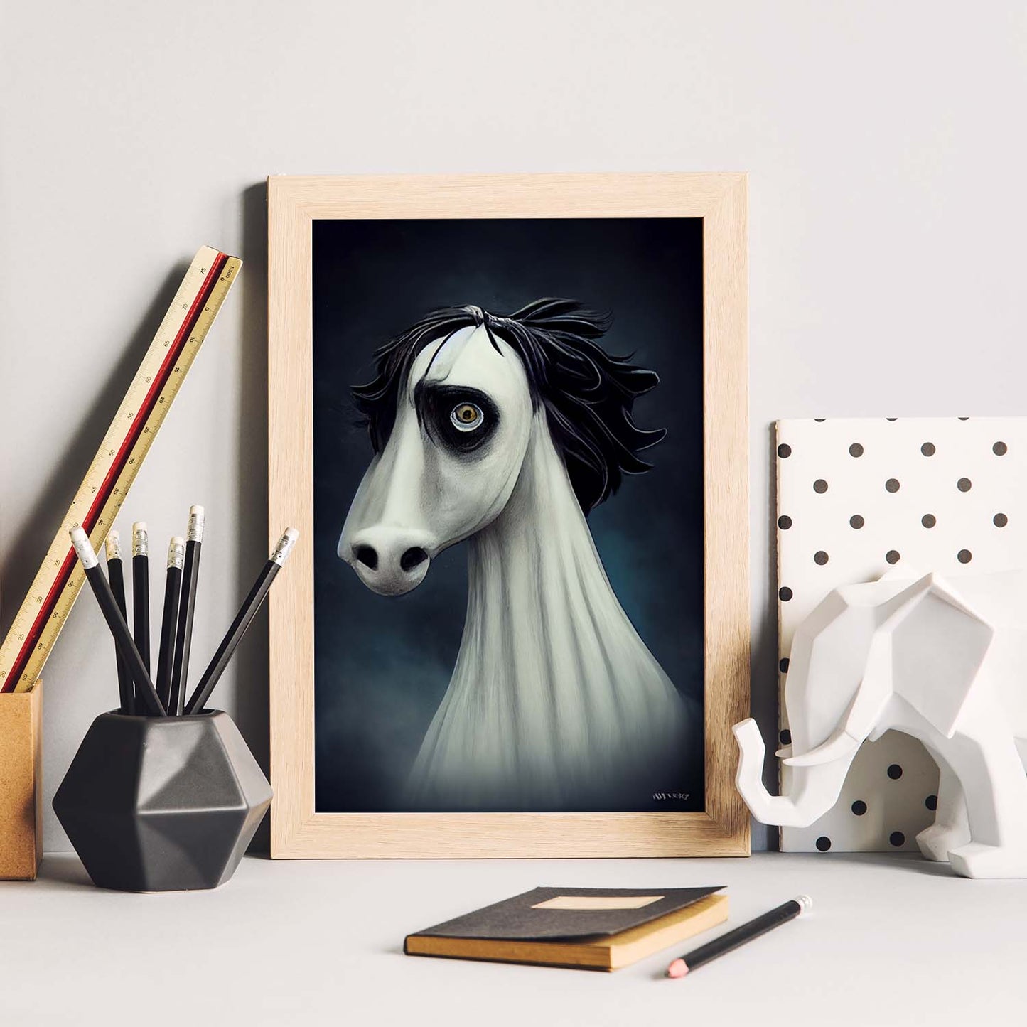 Nacnic Lámina Caballo Racional estilo T. Burton. Ilustraciones y pósters de animales inspirados en el arte gótico y oscuro de Burton. Diseño y Decoración de Interiores.-Artwork-Nacnic-Nacnic Estudio SL