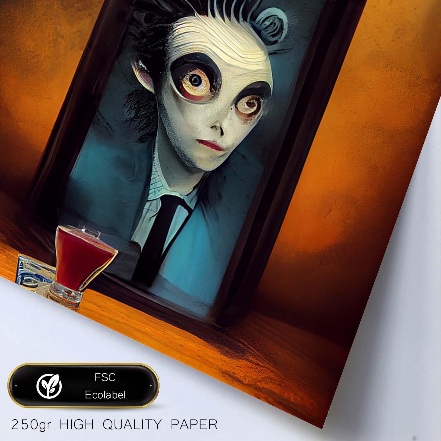 Nacnic Lámina Camarero Amistoso al estilo de T. Burton. Ilustraciones de profesiones y oficios inspiradas en arte gótico y oscuro. Diseño y Decoración de Interiores.-Artwork-Nacnic-Nacnic Estudio SL