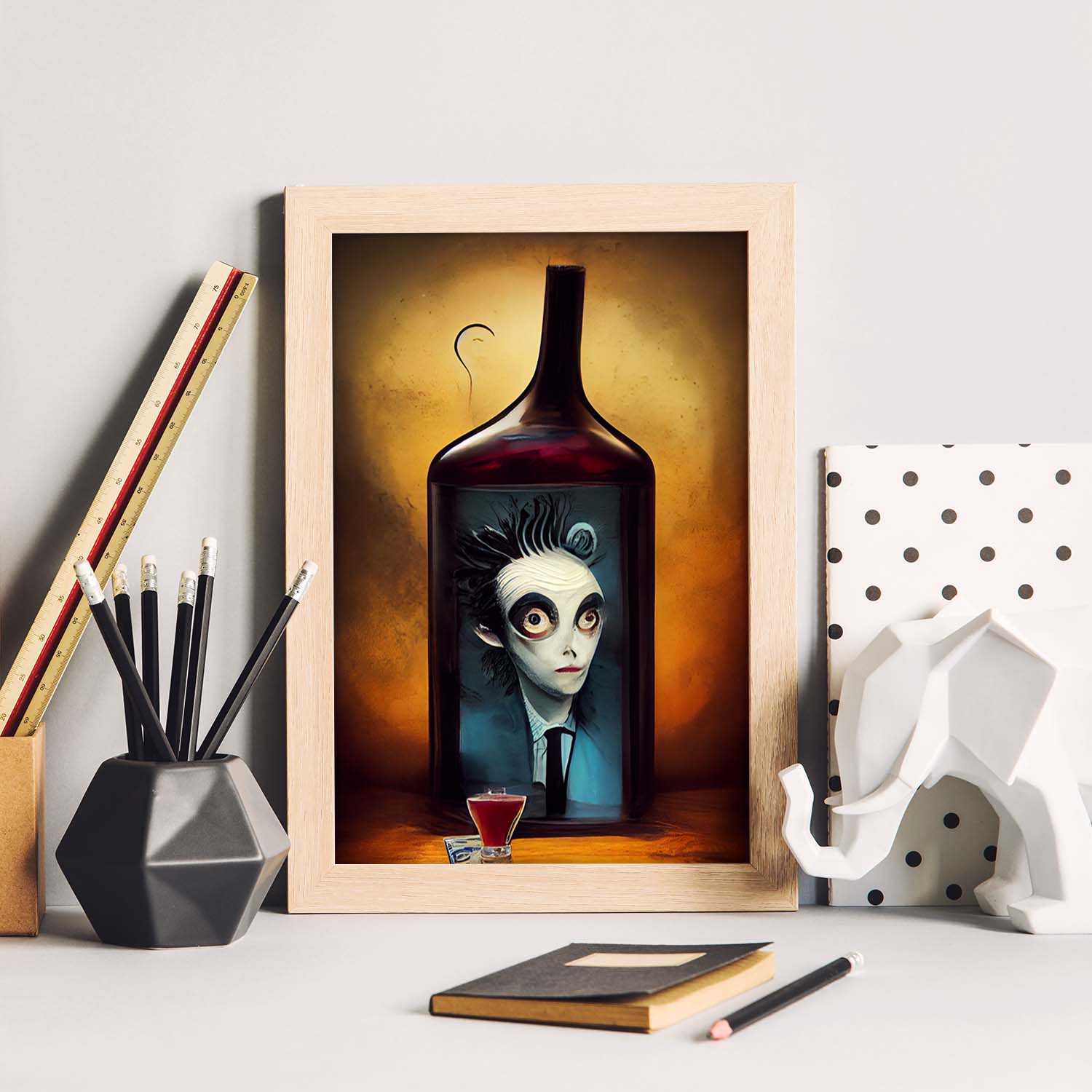 Nacnic Lámina Camarero Amistoso al estilo de T. Burton. Ilustraciones de profesiones y oficios inspiradas en arte gótico y oscuro. Diseño y Decoración de Interiores.-Artwork-Nacnic-Nacnic Estudio SL