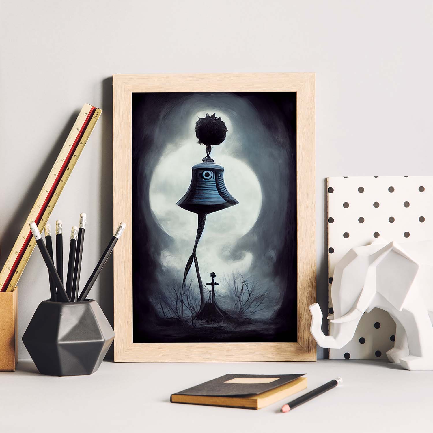 Nacnic Lámina Campana con piernas Curioso al estilo de T. Burton. Ilustraciones de escenas y lugares inspiradas en arte gótico y oscuro. Diseño y Decoración de Interiores.-Artwork-Nacnic-Nacnic Estudio SL