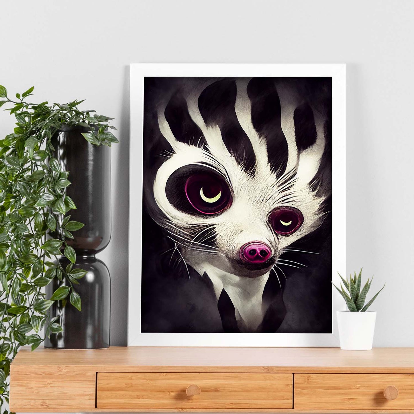 Nacnic Lámina Cara Civeta Responsable estilo T. Burton. Ilustraciones y pósters de animales inspirados en el arte gótico y oscuro de Burton. Diseño y Decoración de Interiores.-Artwork-Nacnic-Nacnic Estudio SL