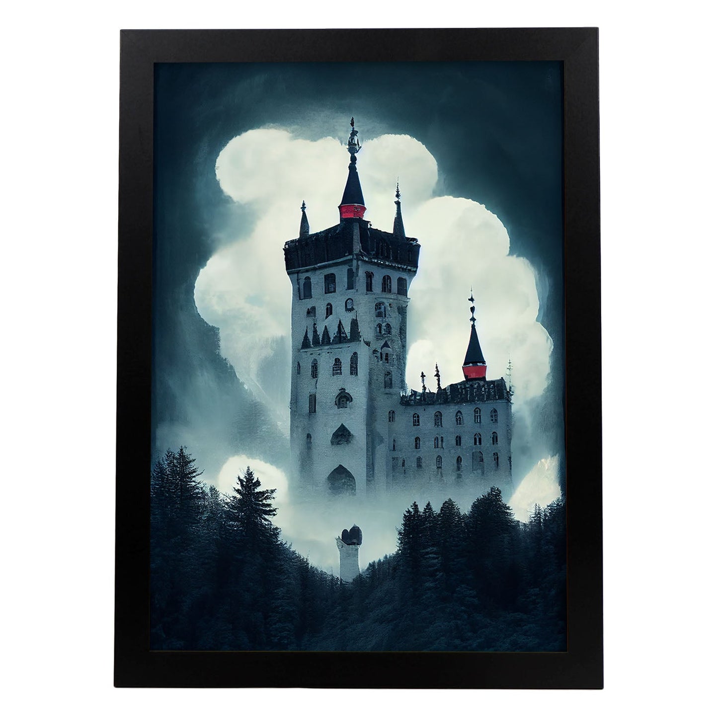 Nacnic Lámina Castillo Neuschwanstein Imaginativo al estilo de T. Burton. Ilustraciones de monumentos, ciudades, paises inspiradas en arte gótico y oscuro. Diseño y Decoración de Interiores.-Artwork-Nacnic-A4-Sin marco-Nacnic Estudio SL