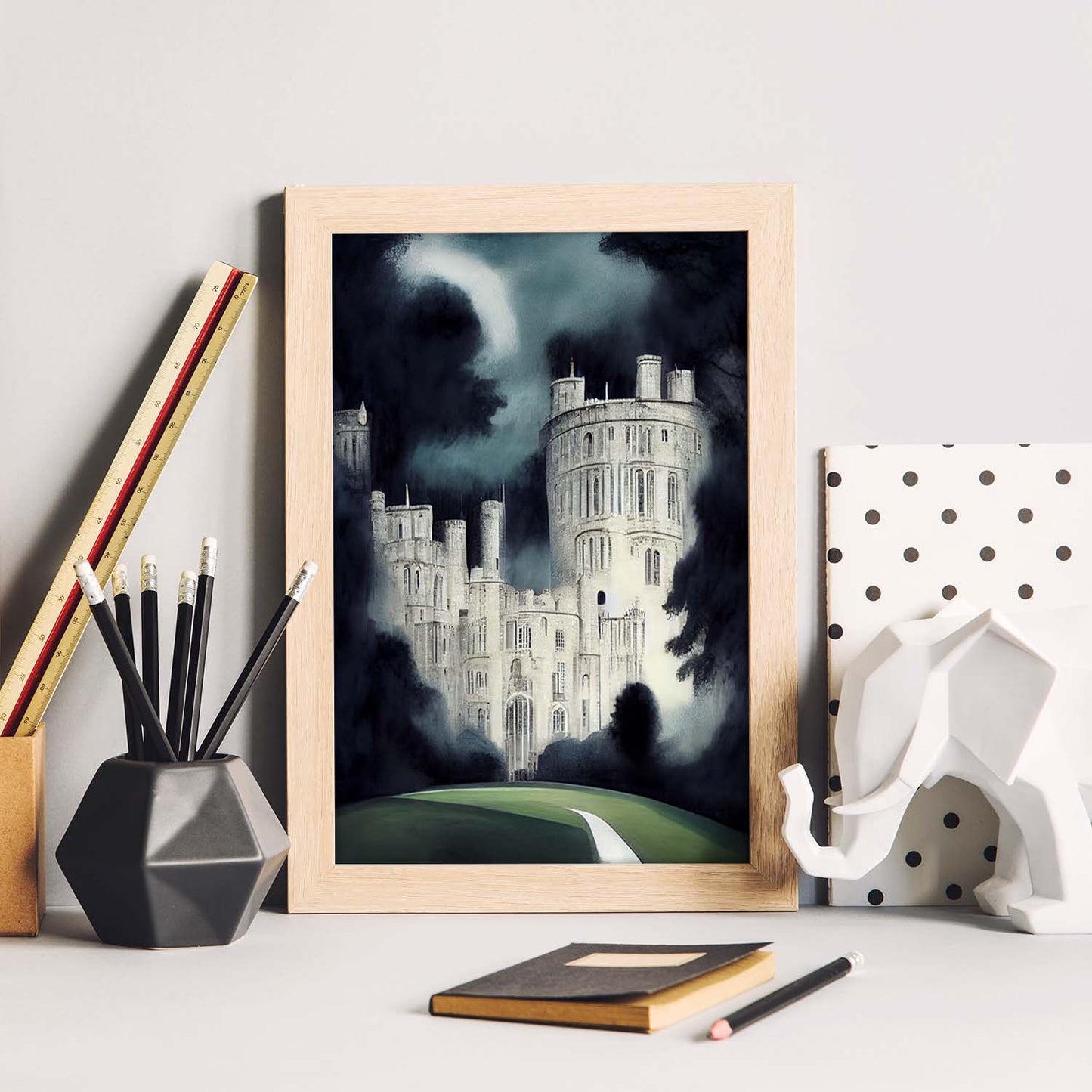Nacnic Lámina Castillo Windsor de noche Confiado al estilo de T. Burton. Ilustraciones de monumentos, ciudades, paises inspiradas en arte gótico y oscuro. Diseño y Decoración de Interiores.-Artwork-Nacnic-Nacnic Estudio SL