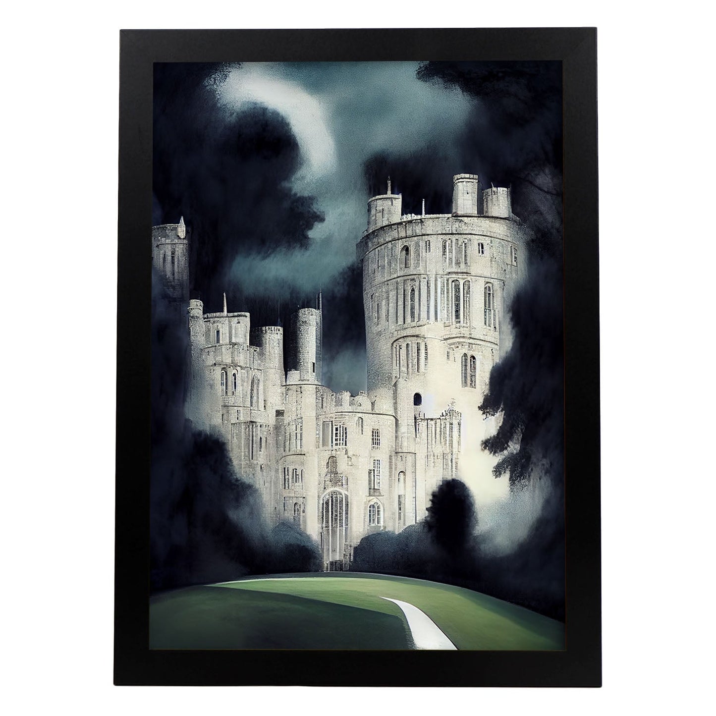 Nacnic Lámina Castillo Windsor de noche Confiado al estilo de T. Burton. Ilustraciones de monumentos, ciudades, paises inspiradas en arte gótico y oscuro. Diseño y Decoración de Interiores.-Artwork-Nacnic-A4-Sin marco-Nacnic Estudio SL