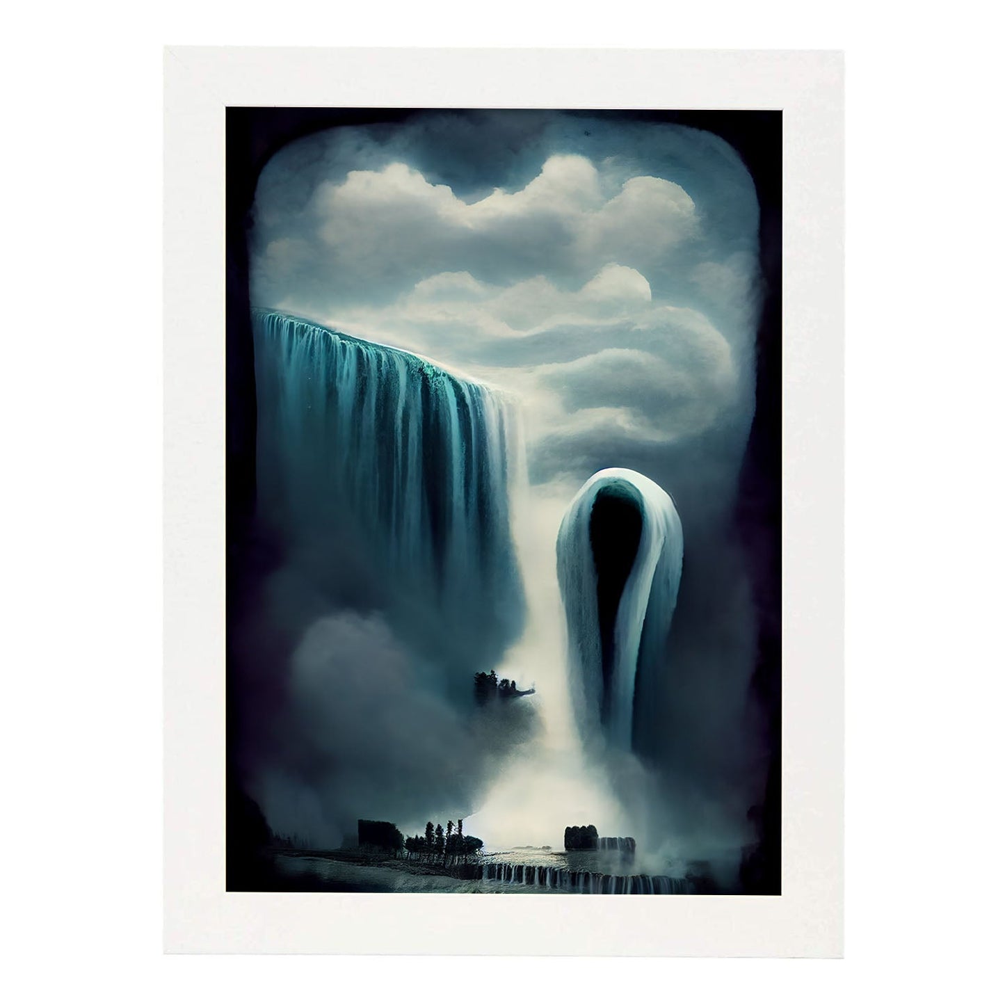Nacnic Lámina Cataratas Niagara Curioso al estilo de T. Burton. Ilustraciones de monumentos, ciudades, paises inspiradas en arte gótico y oscuro. Diseño y Decoración de Interiores.-Artwork-Nacnic-A4-Marco Blanco-Nacnic Estudio SL