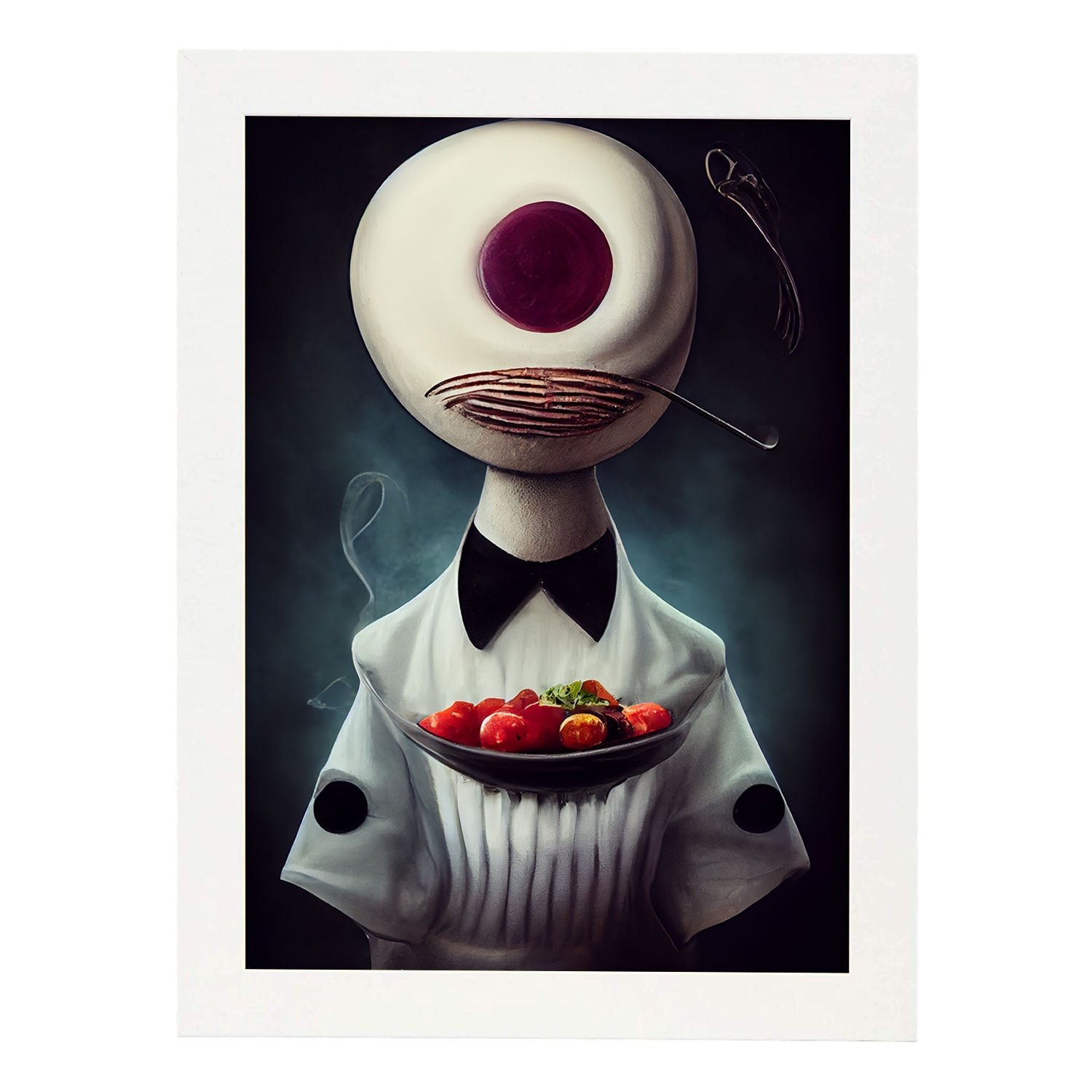 Nacnic Lámina Chef Paciente al estilo de T. Burton. Ilustraciones de profesiones y oficios inspiradas en arte gótico y oscuro. Diseño y Decoración de Interiores.-Artwork-Nacnic-A4-Marco Blanco-Nacnic Estudio SL